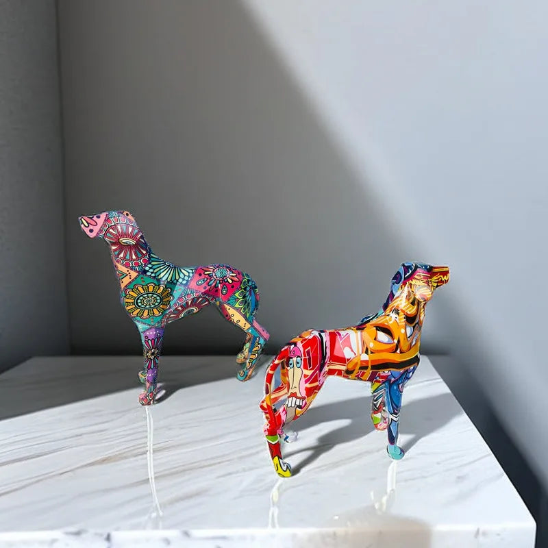 Colorful resin dog craft ornaments, Tuya dog statues, living room office entrance wine cabinet decoration ornaments.