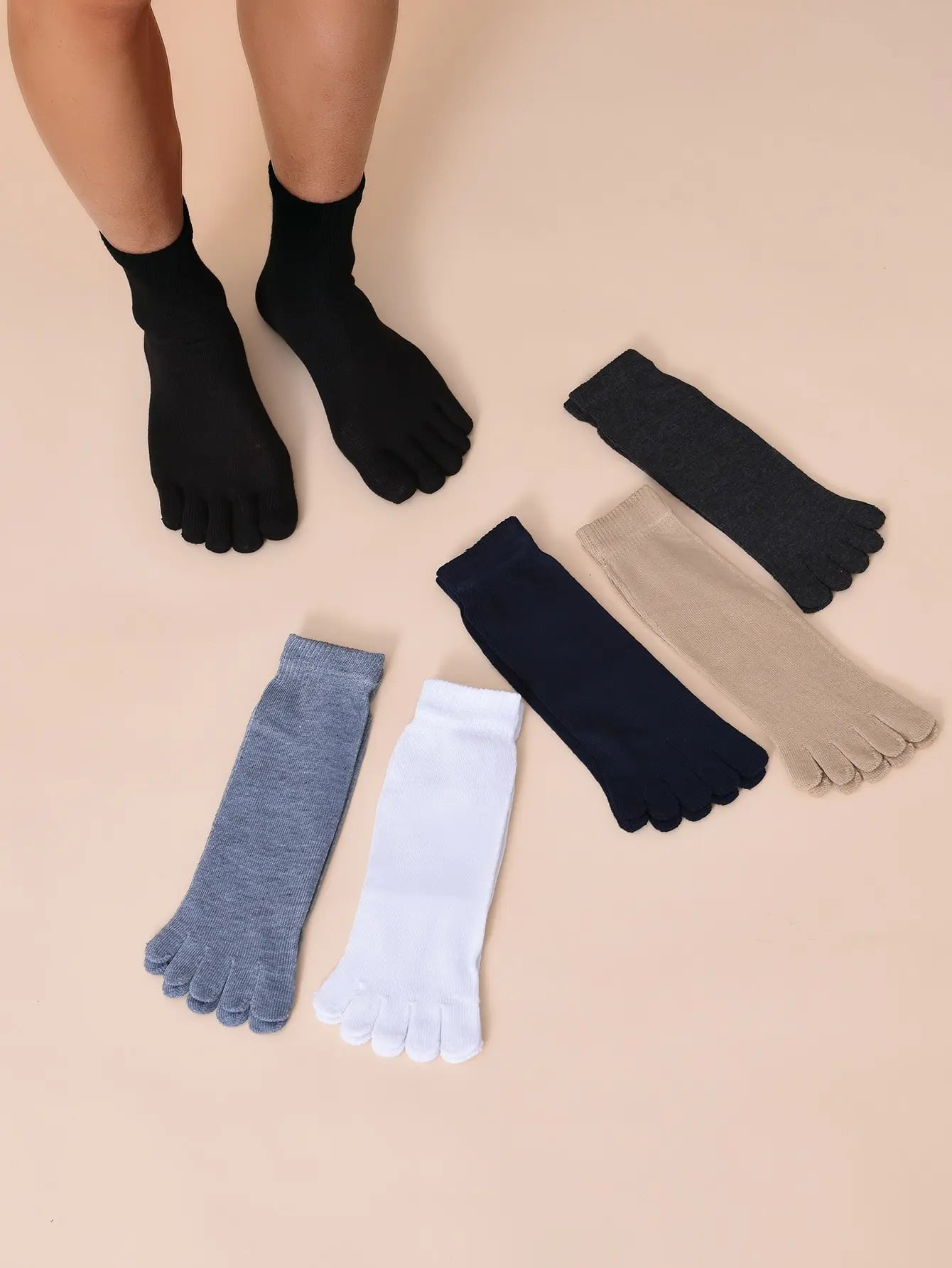 6 Pairs Men Socks Five-toe Breathable Socks Comfortable For Male Solid Colour Fashion Casual Middle Tube Cotton Socks