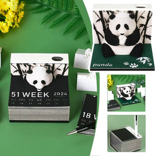 3D Notepad 2024 Calendar Memo Pad Block Sticky Notes Panda Note Paper Stationery Accessories Novelty Gifts With Pen Holder