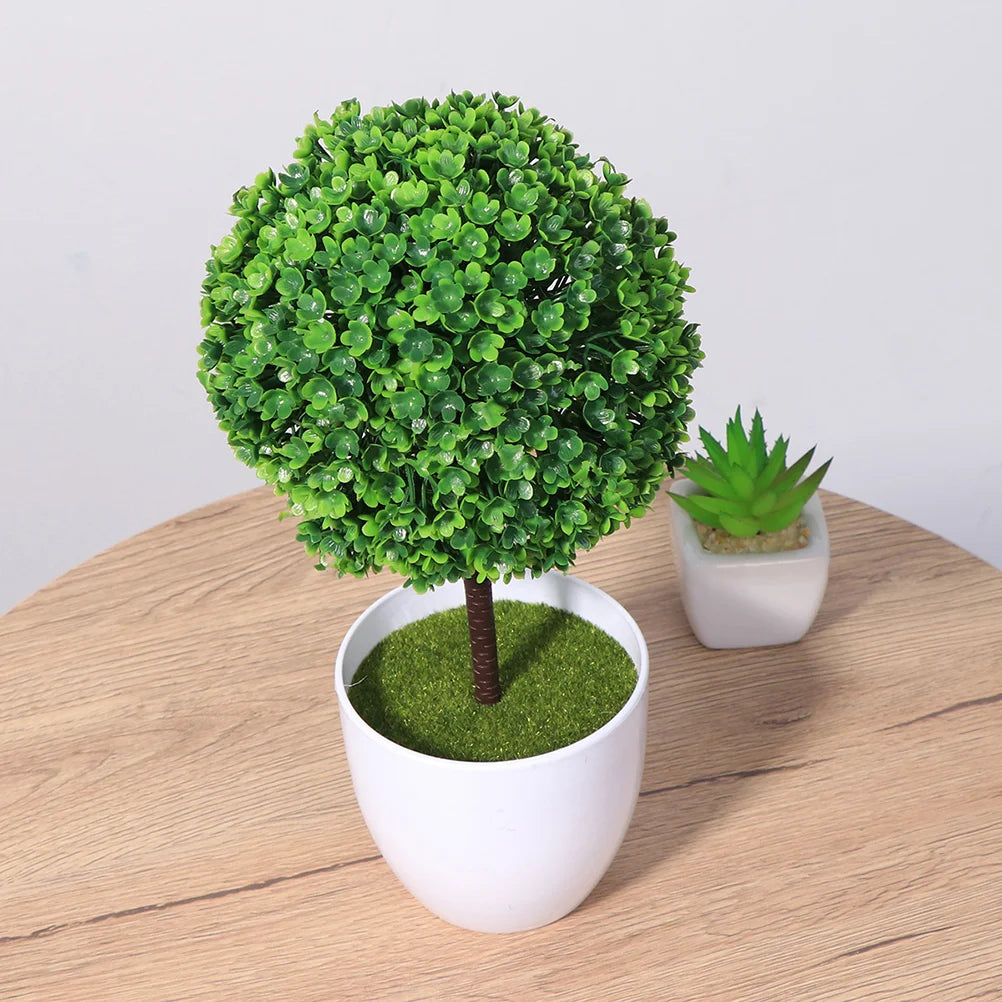 2 Pcs Artificial Topiaries Faux Tree Outdoor Book Shelves Plants Decor Plastic Topiary Ball Extra Large Flower Pots Outdoor