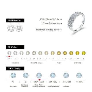 ATTAGEMS Solid 925 Sterling SIlver D Color Round Cut 1.5mm Moissanite Ring for Women Top Quality Engagement Wedding Jewelry Gift