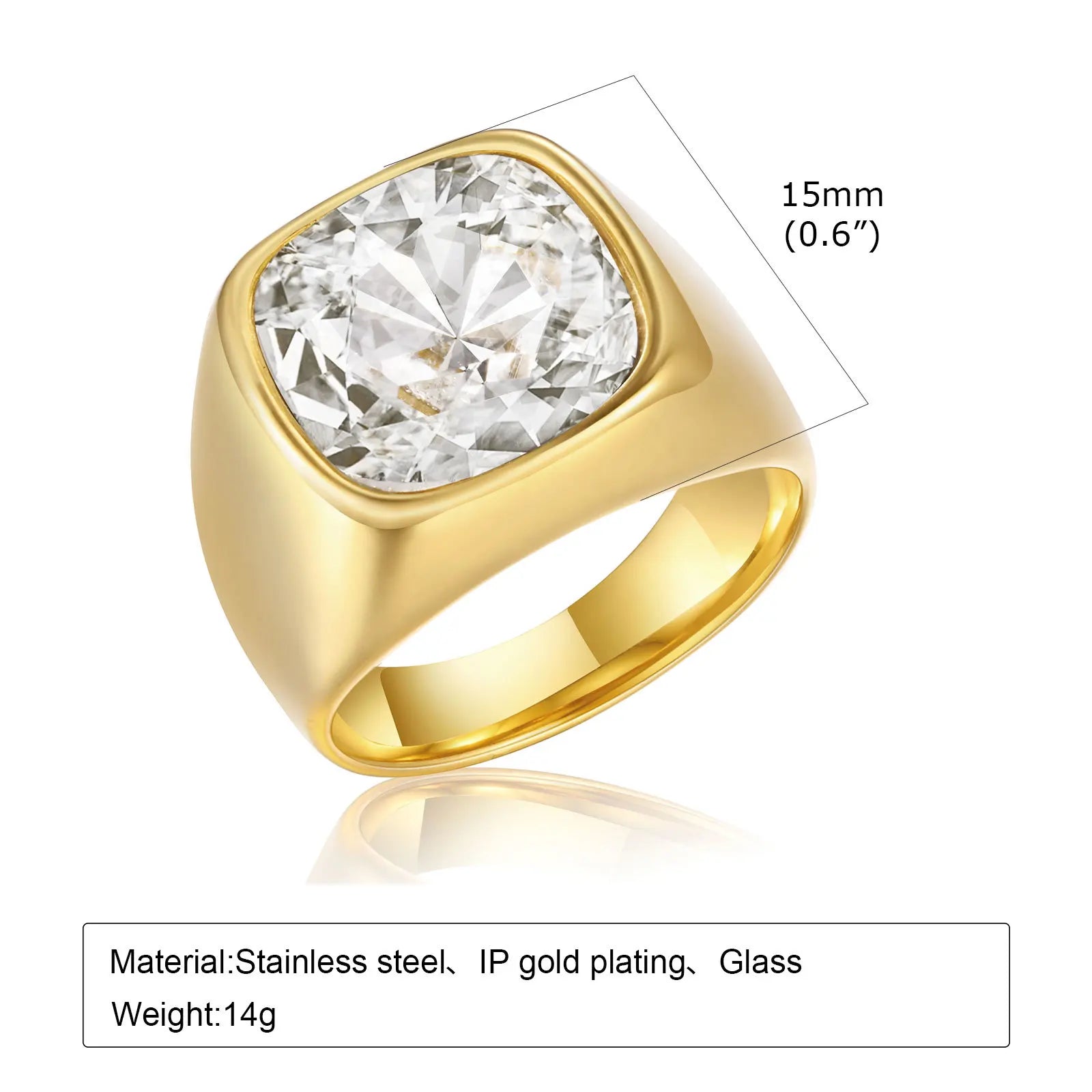 Vnox White Stone Signet Rings for Women, Gold Color Stainless Steel Finger Bands Ring, Party Gifts for Her Jewelry