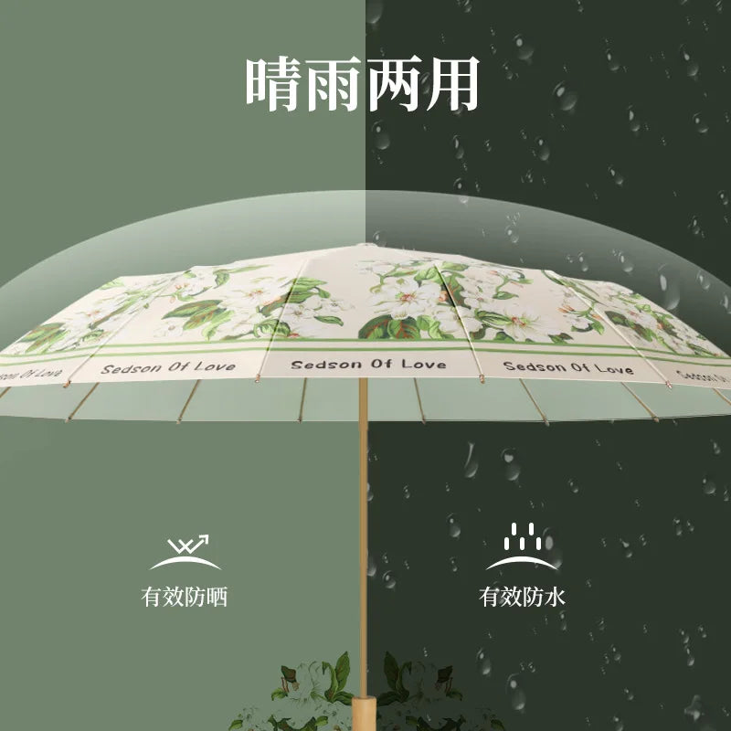 16K Color Coating Fresh Flower Umbrella Sun and Rain Folding Parasol Sunscreen Umbrella for Women Sunshade Sun and UV Protection