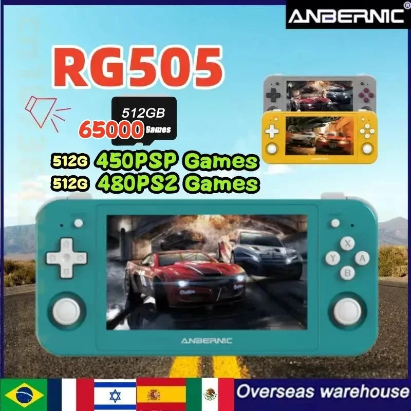 ANBERNIC RG505 RG503 Retro Handheld Game Console 4.95 Inch OLED Screen Support Bluetooth 5G Wifi 512G 70000Games 450PSP 480PS2