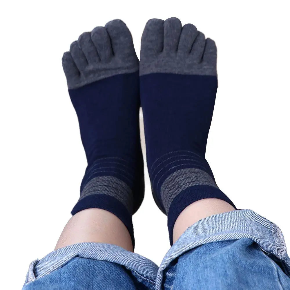 Fashion Deodorant Comfortable Simple Middle Tube Casual Socks With Toes Stripe Hosiery Five Finger Socks Man Socks