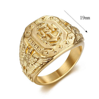 Men Hip Hop Gold Color Stainless Steel US Navy USN Eagle Anchor Ring Retro Marine Corps Signet Rings Jewelry Gift Plus Size 8-15