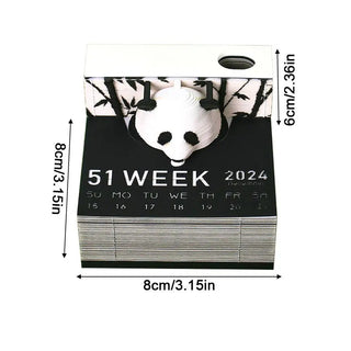 3D Notepad 2024 Calendar Memo Pad Block Sticky Notes Panda Note Paper Stationery Accessories Novelty Gifts With Pen Holder