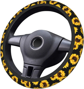 Sunflower Floral Neoprene Steering Wheel Cover Universal 15 Inch Breathable Anti Slip Car Decor Accessories for Women Men