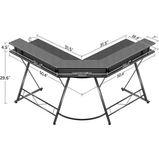 L Shaped Gaming Desk with LED Lights & Power Outlets, 50.4” Computer Desk with Monitor Stand & Carbon Fiber Surface