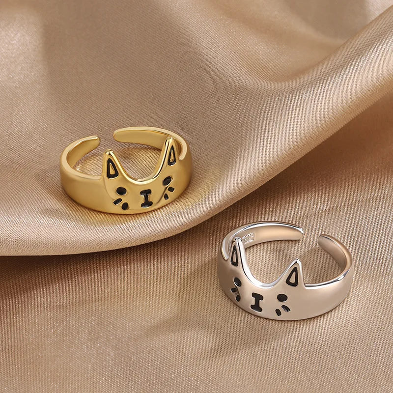 Korean Style Cat Rings for Women Men Trendy Finger Ring Jewelry Cute Gift Resizable