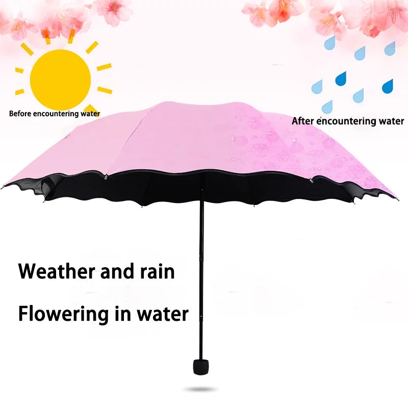 Creative Magic Water Blossom Umbrella Women Fashion Folding Flouncing Umbrella Double Layer Windproof Inside/Outside Uv Umbrella