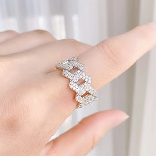 s925 Sterling Silver Moissanite Rings for Men Women with Gra Double Row Diamond Cuban Chain Ring  Hip Hop Fine Jewelry