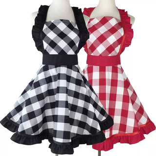 Lovely Apron Cute Large Swing Checkered Princess Apron kitchen Cooking Oilproof Aprons for Women Girls