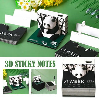 3D Notepad 2024 Calendar Memo Pad Block Sticky Notes Panda Note Paper Stationery Accessories Novelty Gifts With Pen Holder