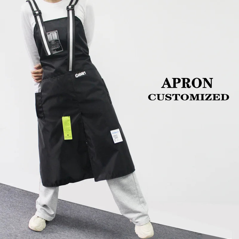 1/2pcs Korean Fashion Nylon Waterproof Apron Coffee Shop Hairdresser Florist Work Clothes Long Slit Adjustable Nail Salon Apron