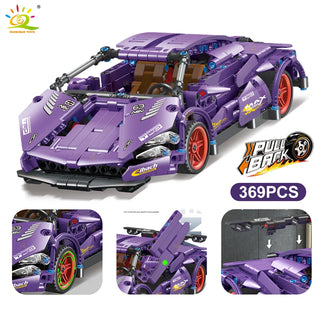 HUIQIBAO Technical Super Racing Car Model Building Blocks Automobile Pull Back DIY MOC Vehicle Bricks Children Construction Toys