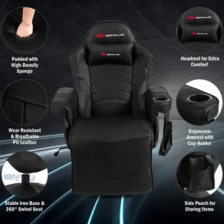 POWERSTONE Gaming Recliner Massage Gaming Chair with Footrest Ergonomic PU Leather Single Sofa with Cup Holder Headrest