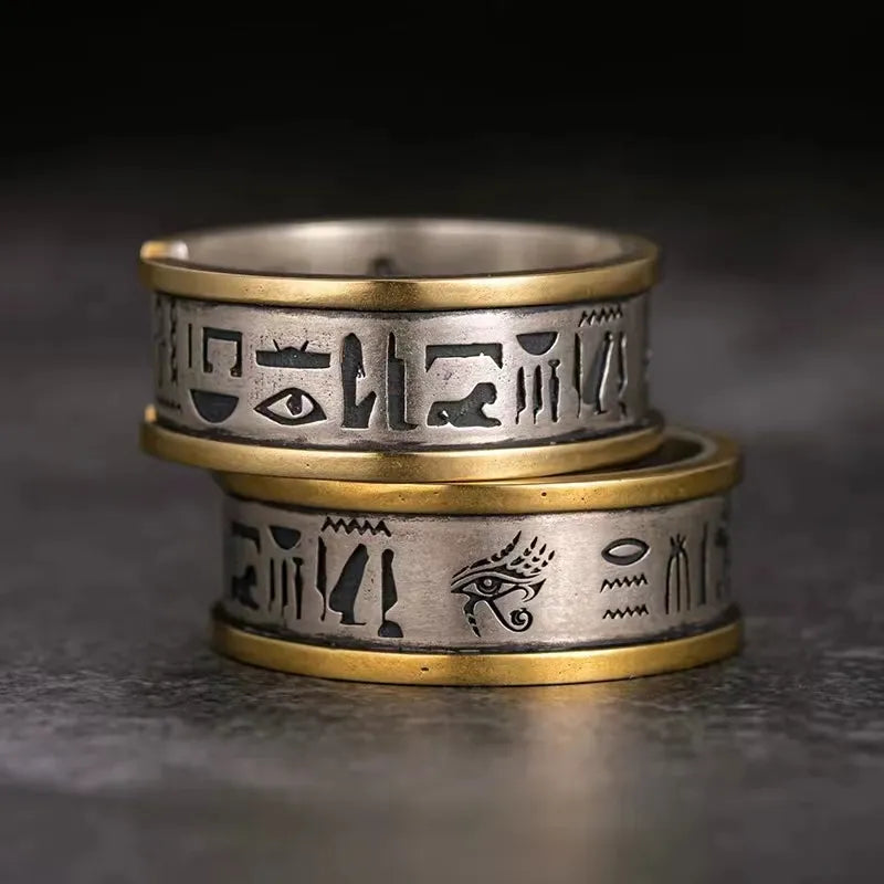 Egyptian Eye of Horus Open Ring Retro Pharaoh Totem Adjustable Ring Men