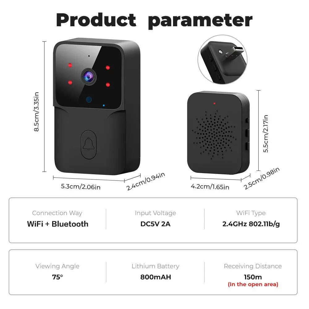 ONENUO WiFi Doorbell Home Tuya WiFi Wireless Doorbell DC AC Battery Powered Camera Bell with Alexa Google Doorbell Camera