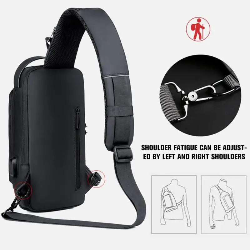 Men Anti Theft Chest Bag Shoulder Bags USB Charging Crossbody Package School Short Trip Messengers Bags Men