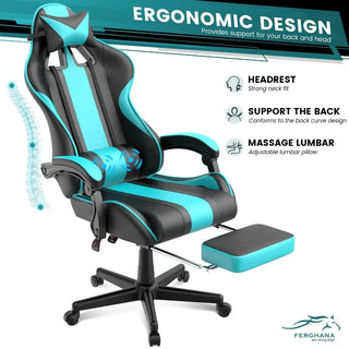 New Massage Racing Chair for Gaming,Ergonomic Office Chair with Retractable Footrest