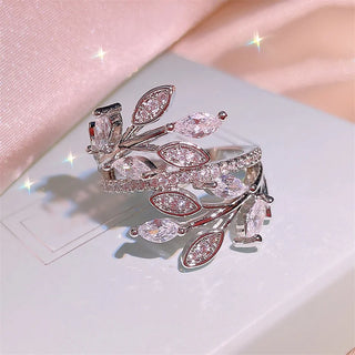 Huitan New Design Leaf Branch Design Female Finger Ring Luxury Cubic Zirconia Wedding Rings for Women Party Fashion Jewelry