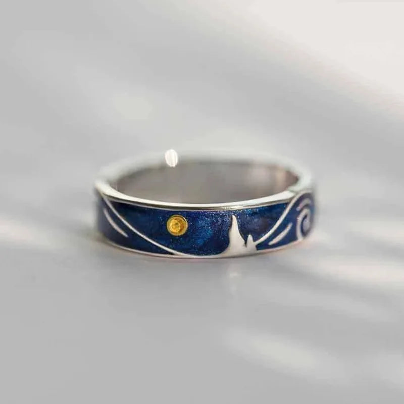 Creative Van Gogh Starry Sky Open Lover Fashion Rings Personality Romantic Men Women Couple Jewelry Couples Rings Gift