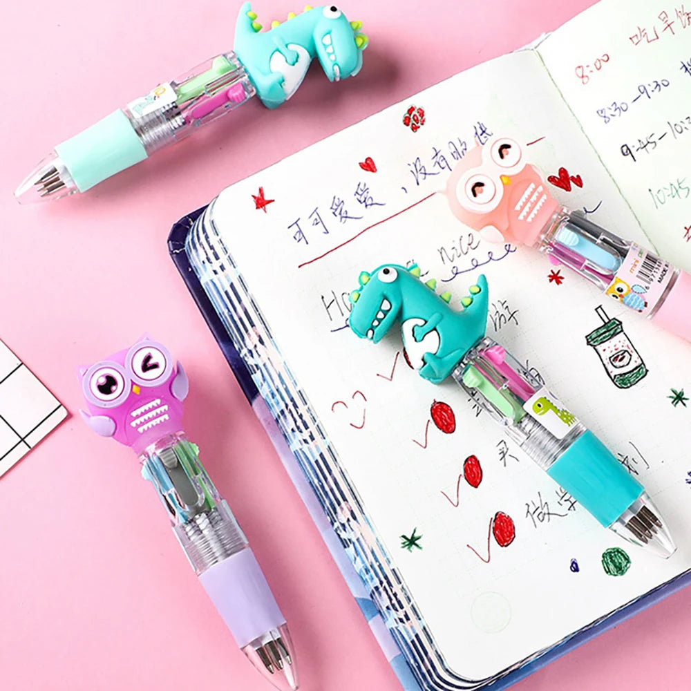 4 Colors Cartoon Animal Ballpen Multicolor Ballpoint Pen Cute Mini Pens Novelty Student Gifts Office School Writing Supplies