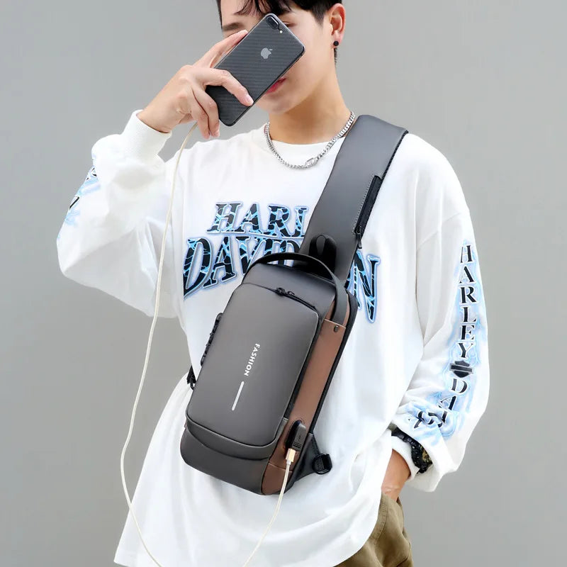 Men Anti Theft Chest Bag Shoulder Bags USB Charging Crossbody Package School Short Trip Messengers Bags Men