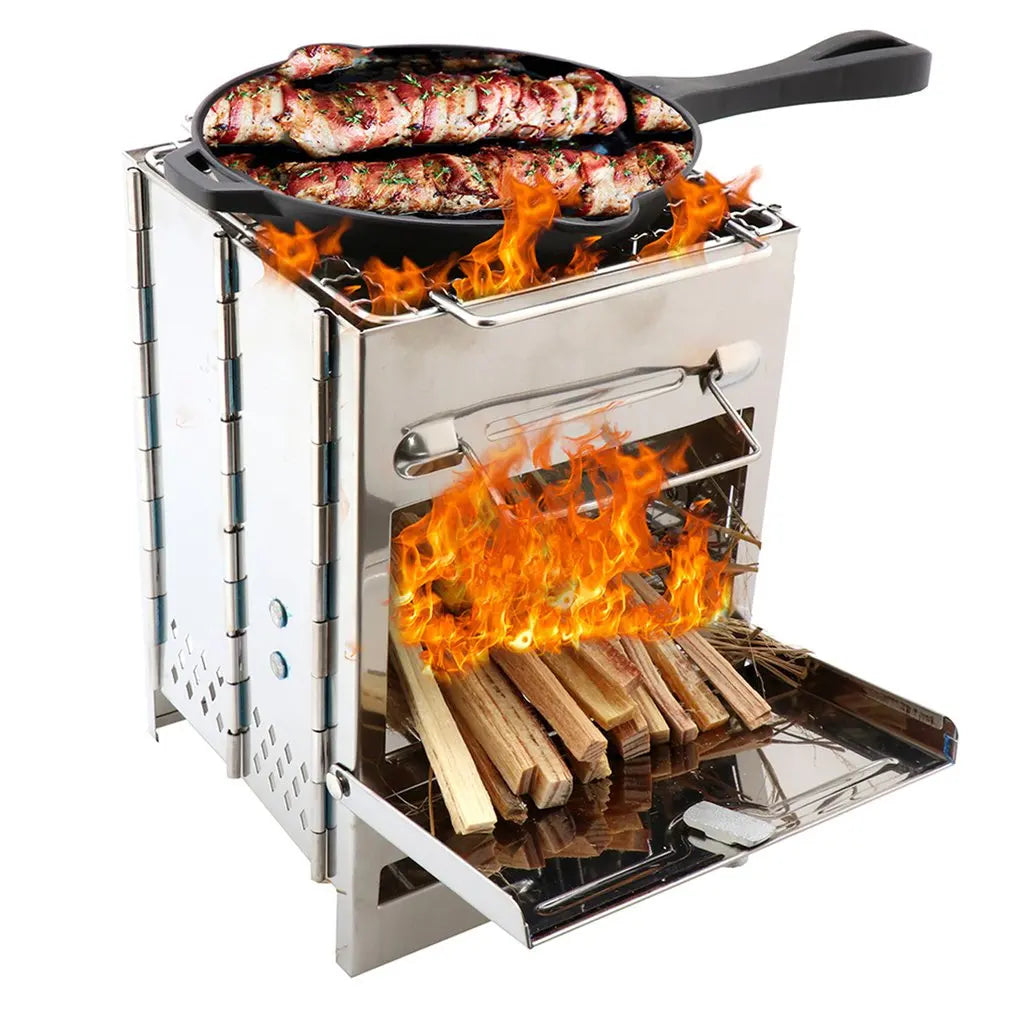 Stainless Steel Square Wood Stove Foldable Grill Outdoor Mini Charcoal Portable Bbq Picnic Stoves For Household Family Dinner