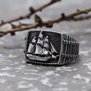 Vintage Pirate Sailboat Viking Ring Men