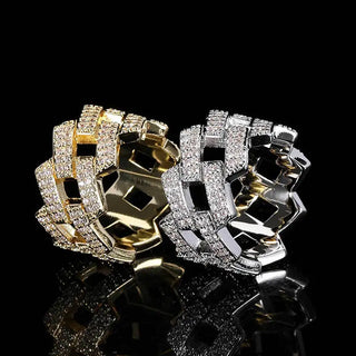 s925 Sterling Silver Moissanite Rings for Men Women with Gra Double Row Diamond Cuban Chain Ring  Hip Hop Fine Jewelry