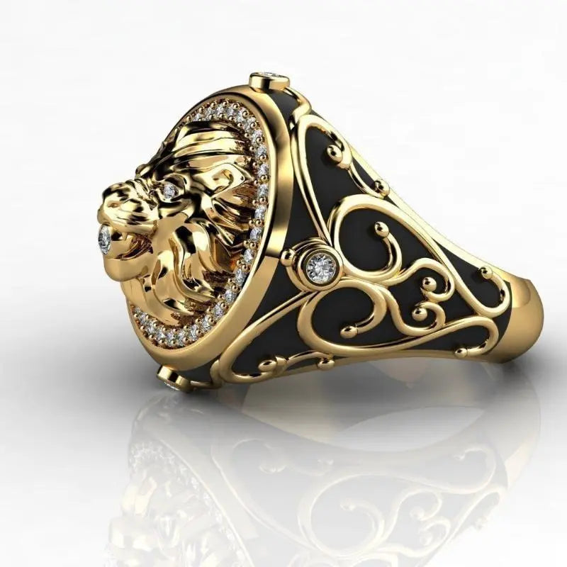 18K Gold  Color Full Diamond Zircon Lion Ring for Men