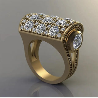 Dazzling Men Gold Color Round Rings Fashion White Stones Wedding Engagement Bridal Ring Jewelry