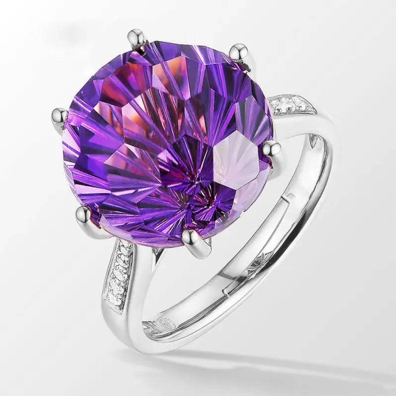 18K Rose Gold Colorful Brazilian Natural amethyst Ring Six claw Temperament Colorful Gem Diamond Style Ring Opening Ring