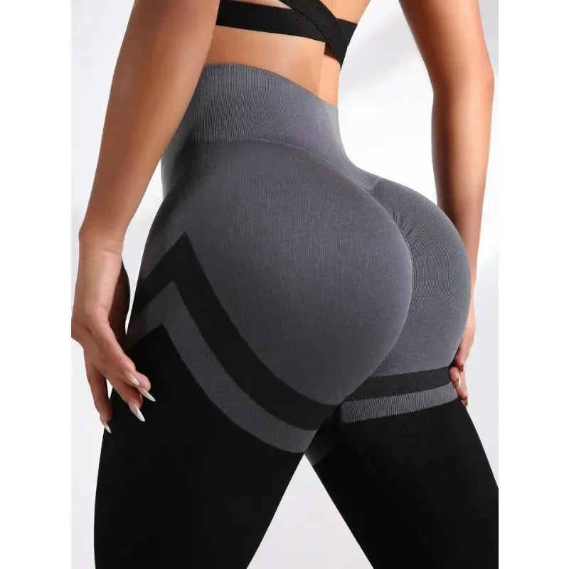 Seamless Stripes Leggings High Waist Butt Lift Leggings Women High Elastic Fitness Fashion Sports Pants Gym Cycling Yoga Tights