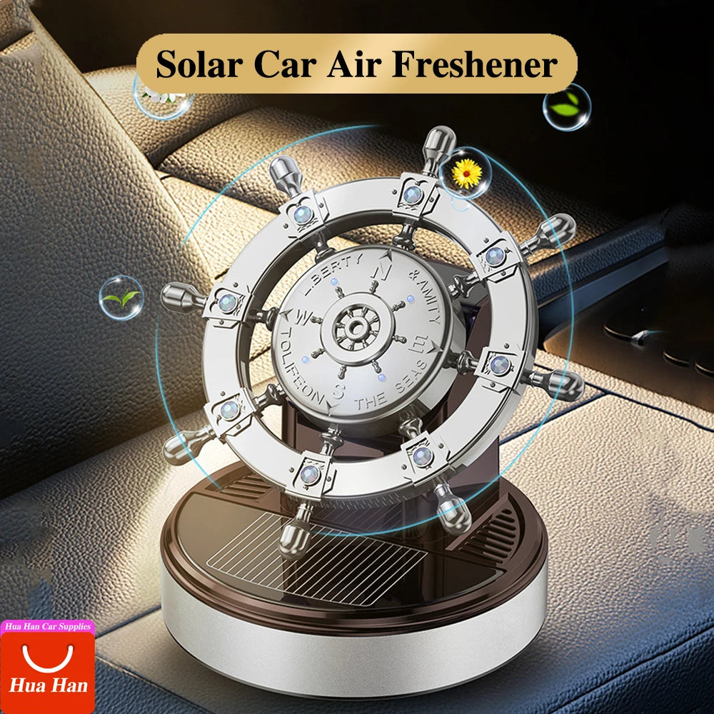 Car Air Freshener Solar Retro Ship Rudder Rotating Decoration Auto Flavoring Supplies Interior Accessories Car Perfume Diffuser