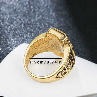 3 PCS Vintage Gold-Color Carved Person Big Square Red Crystal Gemstone Ring For Men Fashion Punk Jewelry Ring Accessories