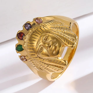 Stainless Steel High Polished Punk Gold Plated Indian Ring Men