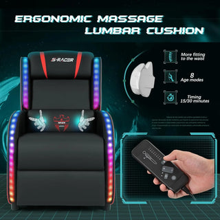 Homall LED Gaming Massage Recliner Chair Racing Style Single Living Room Sofa Recliner PU Leather Recliner Seat Comfortable