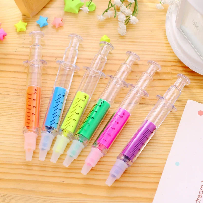 Cute Kawaii Novelty Nurse Needle Syringe Shaped Highlighter Marker Marker Pen Stationery School Supplies