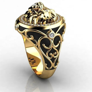 18K Gold  Color Full Diamond Zircon Lion Ring for Men