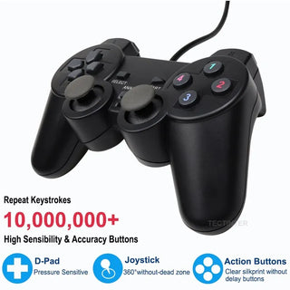 USB Wired PC Game Controller Gamepad For WinXP/Win7/Win8/Win10 Joypad For PC Windows Computer Laptop Black Game Joystick