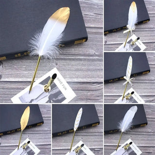 1pc Retro Feather Ballpoint Pen European Style Christmas Gifts Writing Tool Golden Feather Pen Novelty Stationery Wedding Decor