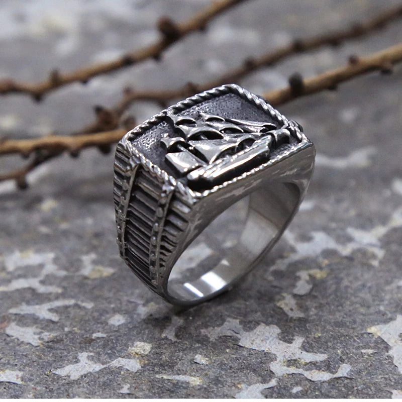 Vintage Pirate Sailboat Viking Ring Men