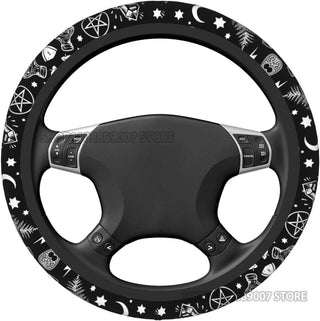 Car Steering Wheel Cover Skull Cat Moon Gothic Design Universal Steering Wheel Protector Anti-Slip Automotive Truck Accessories