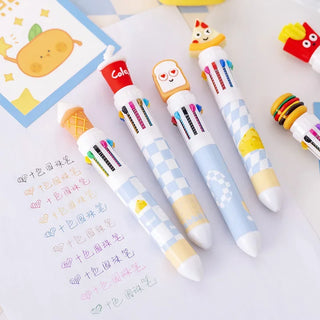 12Pcs Creative Fast Food 10 Colors Ballpoint Pen Cute Ice Cream Pizza Cola Graffiti Kids Stationery School Office Supplies Gifts