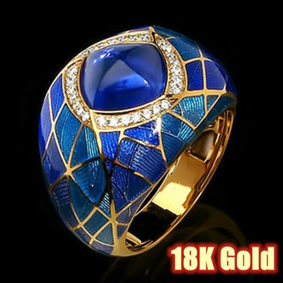 Fashion Blue Gem Gold Plated Stainless Steel Ring For Women Retro Trend Zircon Finger Ring Female Personality Jewelry