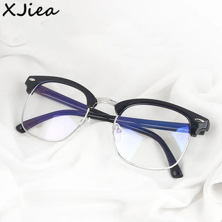 XJiea 2024 Fashion Anti-blue Light Glasses Men Trendy Round Semi Rimless Eyewear For Women Office Computer Goggle Accessory