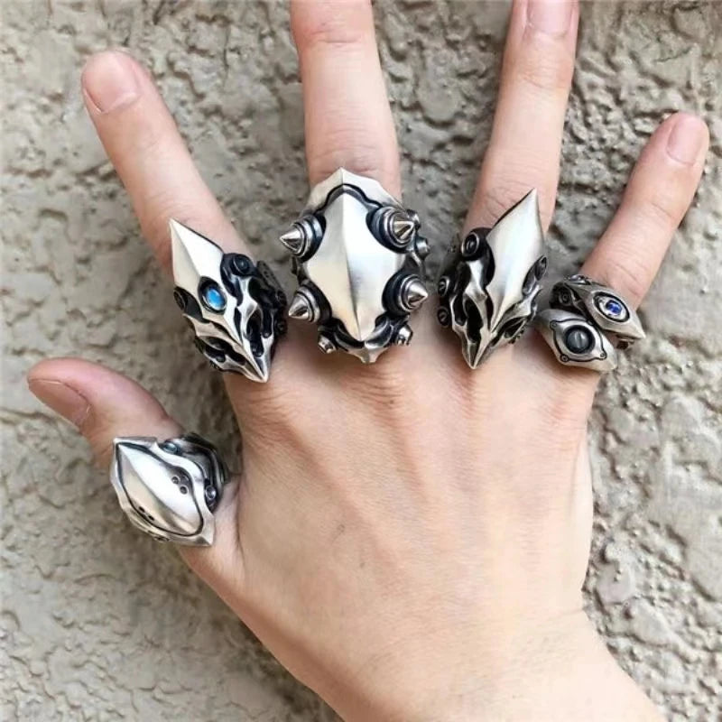 Personality Punk Alien Mecha Rings for Motorcycle Party Goth Cool Finger Ring Monster Dunjia Rings Men Women Jewelry Accessories